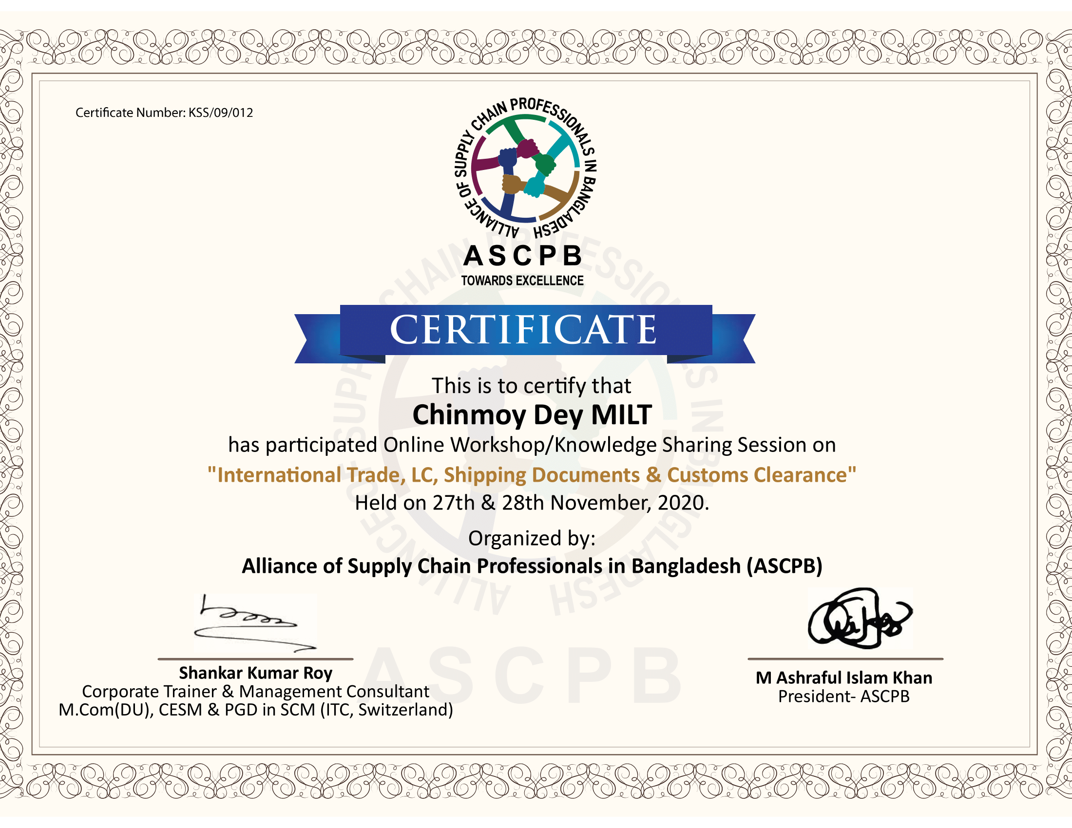 Chinmoy Dey MILT- INTERNATIONAL TRADE, LC, SHIPPING DOCUMENTS AND CUSTOMS CLEARANCE-1